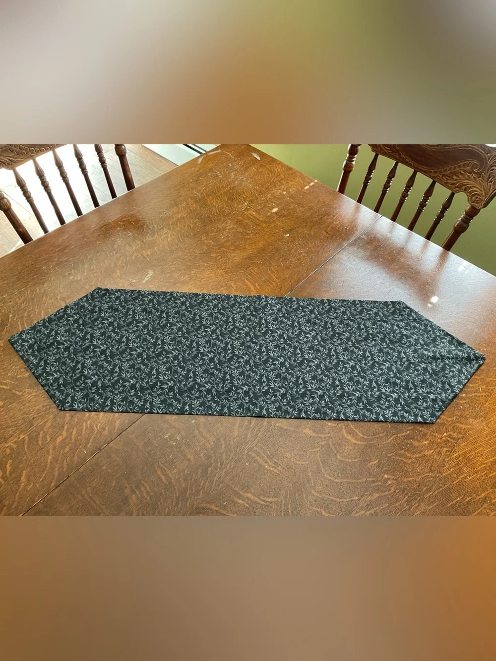 Handmade Reversible Black and Cream Leaf Pattern Table Runner